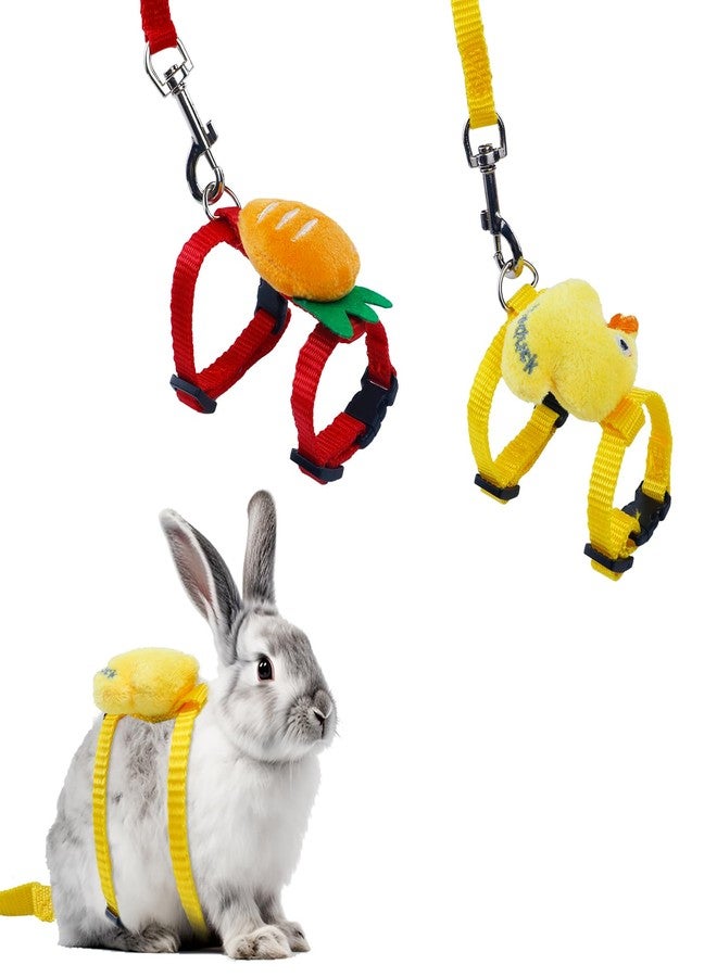 Aecsze 2 PCS Adjustable Rabbit Harness and Leash Set, Bunny Clothes for Rabbits, Small Pet Cute Vest Harness Leash with Decoration for Bunny Ferret Small Pets (Yellow and Red) - Image 1